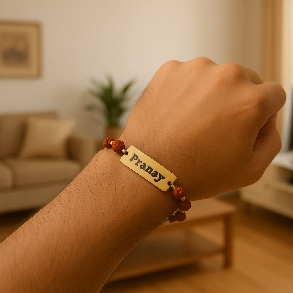 Personalised Rudraksha Rakhi | Customisable Rakhi